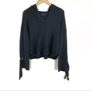 Brown Allan Gray Hooded Wool Cashmere‎ Tie Sleeves Sweater Women’s Sz Large